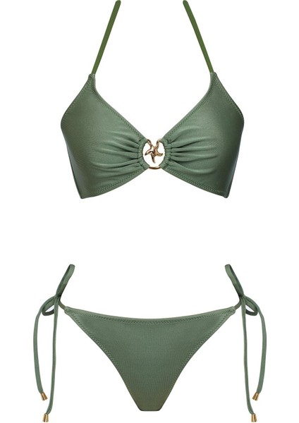 Sailor Kadın Bikini Takımı Aksesuarlı Tasarım Yeşil Renk Ayarlanabilir Askılarla