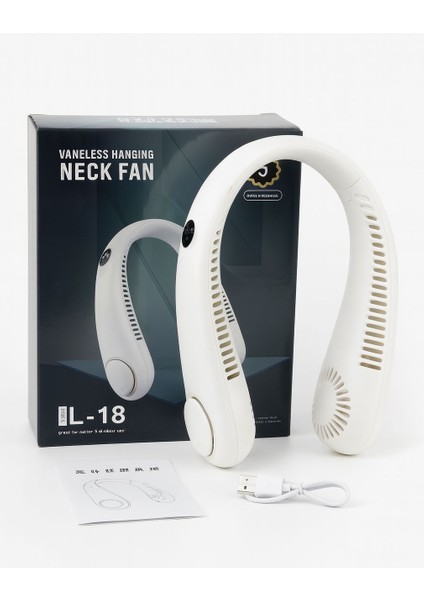 L18 Model | 5 Kademeli | Bladeless Taşınabilir Boyun Fanı | USB Şarjlı | Sessiz Vantilatör | LCD Ekranlı