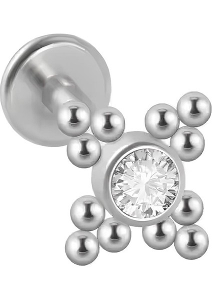 F136 Titanyum Zirkon Taşlı 4 Top Detaylı Tragus Helix Piercing