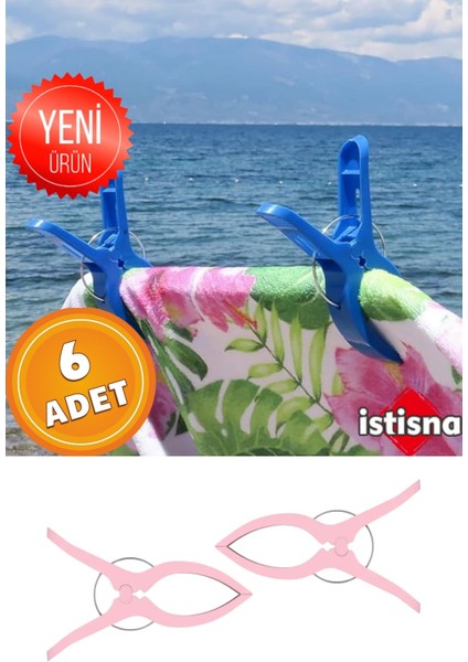 6 Adet Xxl Büyük Boy Şezlong Plaj Havlusu Mandalı Halı Asma Battaniye ve Havlu Tutucu Mandal