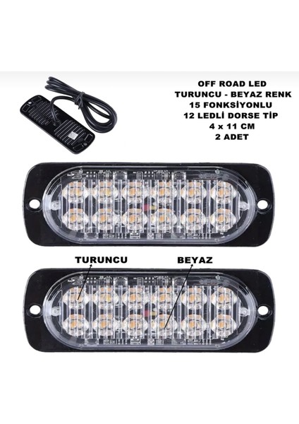 LED Lamba Turuncu - Beyaz 15 Fonksiyonlu Dorse Tip 12 LED 4 x 11 cm 2 Adet