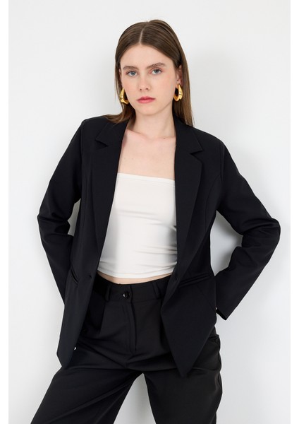 Siyah Tek Düğmeli Klasik Kesim Blazer Ceket 4612A