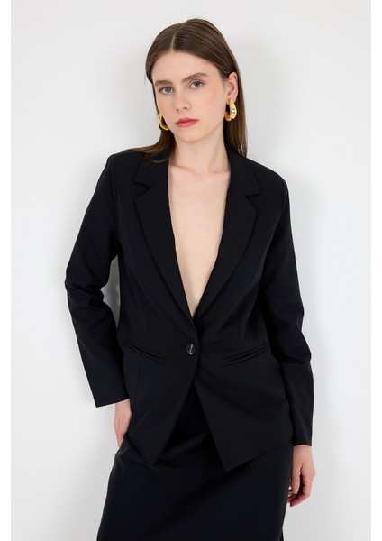 Siyah Tek Düğmeli Klasik Kesim Blazer Ceket 4612A fırsatları