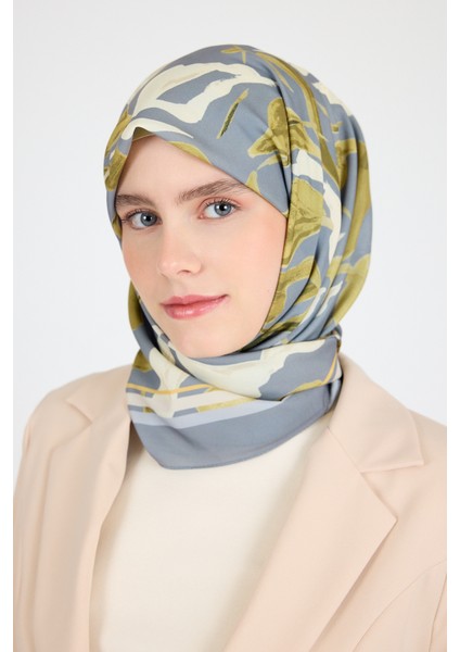 Gri Yaprak Desen Eşarp 3004