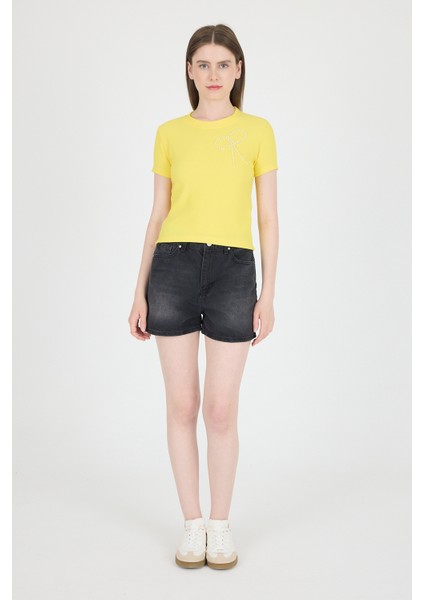 Sarı Inci Kurdele Işlemeli Crop Slim Fit Tişört 2229 modelleri