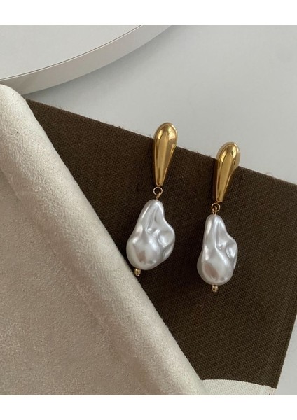 Barok Inci Detaylı Altın Damla Küpe | El Yapımı Görünümlü Zarif Takı Modeli, Damla Küpe, ,inci Küpe, Gold Küpe, Parlak Küpe