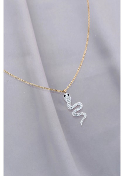 Trend Zirkon Taşlı Yılan Model Çelik Kadın Kolye