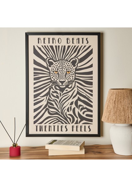 Deco Leopar Tablo - Beyaz / Siyah - 50X70 cm