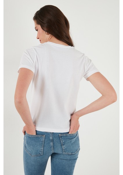 Pamuklu Slim Fit Bisiklet Yaka Minimal Işleme Detaylı T Shirt Bayan T Shirt 5866398