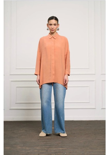 3001 Oversize Basic Gömlek - Oranj