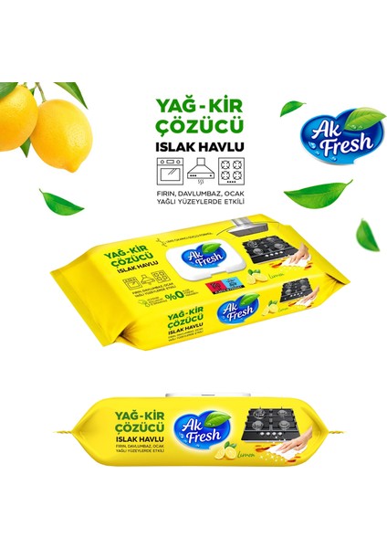 Akfresh Yağ Kir Çözücü Islak Havlu | Fırın, Ocak, Davlumbaz Temizleyici | 85 Yaprak modelleri
