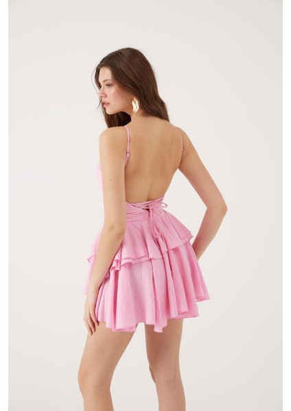 Fırfırlı Halter Yaka Mini Keira Elbise Pembe fiyatları