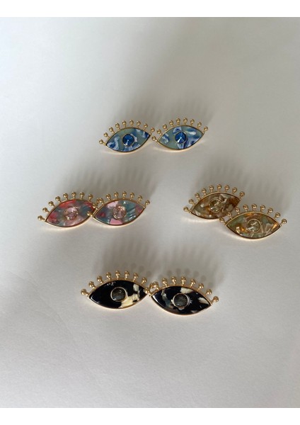 Mermer Desenli Kirpikli Göz Bej Küpe indirimleri