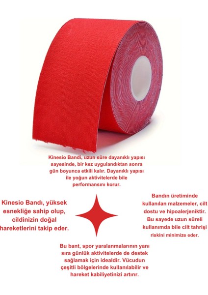 Sporcu Bandı 5 Metre x 5 cm Kinezyo Tape Beauty Yüz Bölgesi Için Cotton Kinesyo (5 Adet)