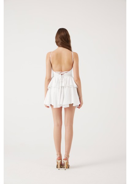 Fırfırlı Halter Yaka Mini Keira Elbise Beyaz indirimleri