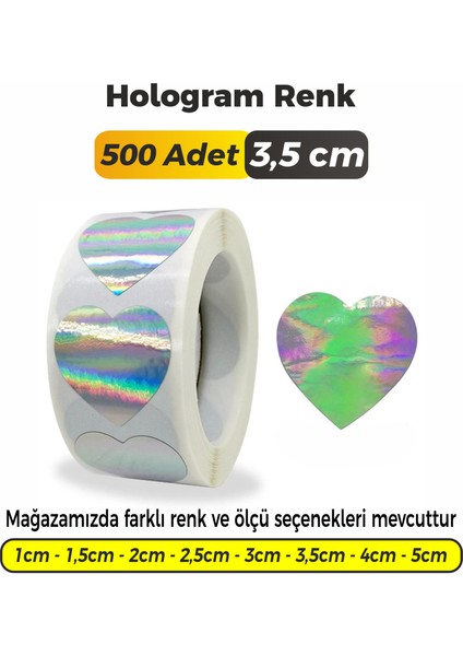 Kalp Kesimli Hologram Yaldız Çok Amaçlı Etiket 3,5cm (500 Adet)