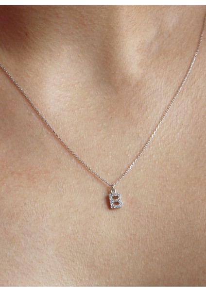 Gümüş Üzeri Rodyum Kaplama Zirkon Taşlı B Harfi Kolye fiyatları