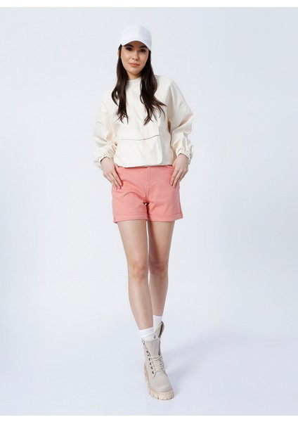 Kdsy113 Yüksek Bel Standart Kalıp Düz Pembe Kadın Mini Şort