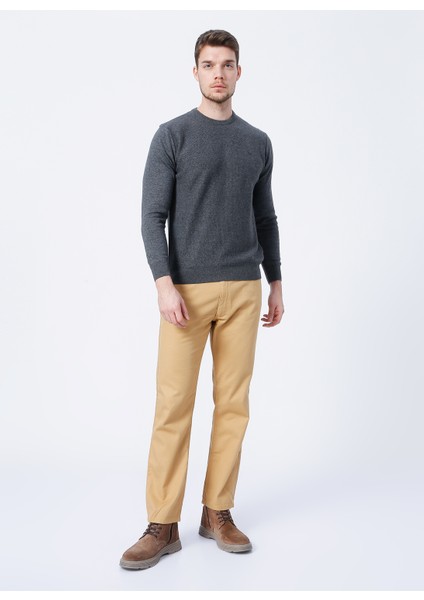 4A0121200062 Normal Bel Regular Fit Armürlü Deve Tüyü Erkek Pantolon