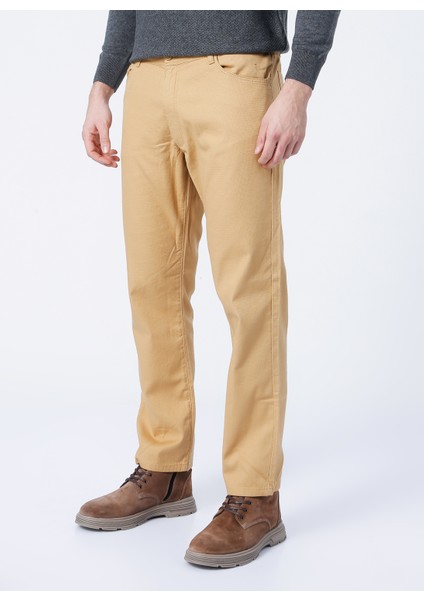 4A0121200062 Normal Bel Regular Fit Armürlü Deve Tüyü Erkek Pantolon modelleri