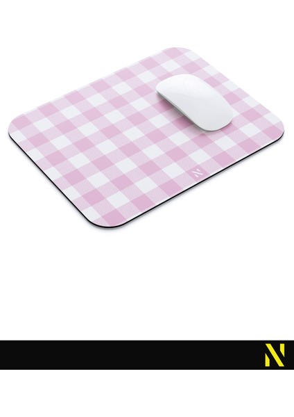 Pembe Ekose Pötikare Desenli Ergonomik Mouse Pad - 23 x 19 cm - Kaymaz Taban Ev ve Ofis Kullanımı Fare Altlığı Mousepad