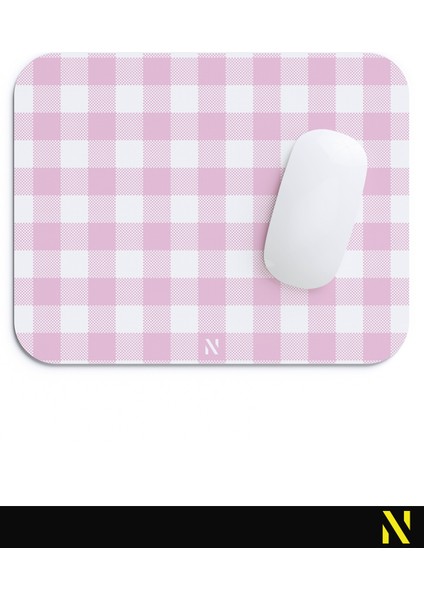 Pembe Ekose Pötikare Desenli Ergonomik Mouse Pad - 23 x 19 cm - Kaymaz Taban Ev ve Ofis Kullanımı Fare Altlığı Mousepad