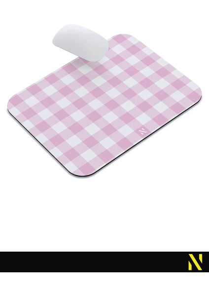 Pembe Ekose Pötikare Desenli Ergonomik Mouse Pad - 23 x 19 cm - Kaymaz Taban Ev ve Ofis Kullanımı Fare Altlığı Mousepad