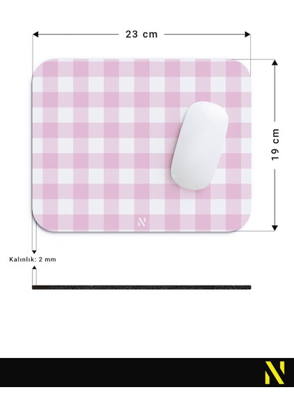 Pembe Ekose Pötikare Desenli Ergonomik Mouse Pad - 23 x 19 cm - Kaymaz Taban Ev ve Ofis Kullanımı Fare Altlığı Mousepad