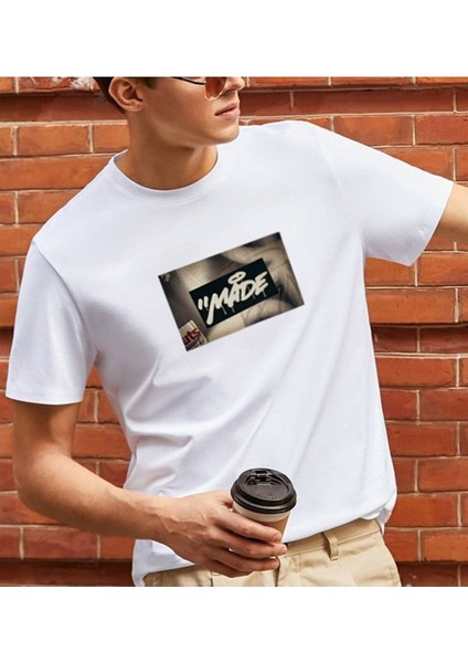 Beyaz Oversıze Made Baskılı Bol Kesım Tshirt