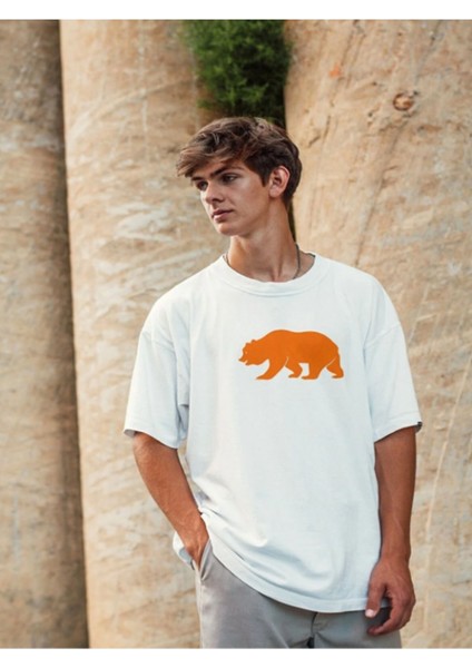 Beyaz Orange Bear Baskılı Oversıze Bol Kesım Tshırt fiyatları