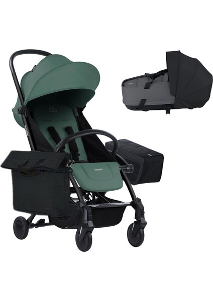 Connect 3 Black-Olive Bebek Arabası / Yan Düzenleyici / Black-Black Yan Bakım Çantası / Grey Melange Portbebe