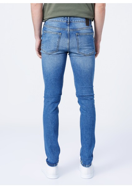 Düşük Bel Slim Fit Mavi Erkek Denim Pantolon 5156