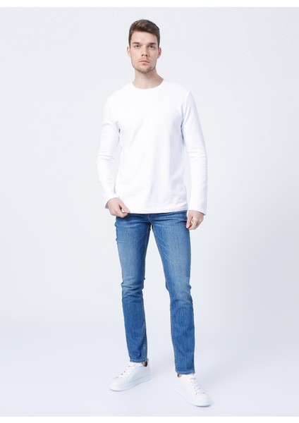 Düşük Bel Slim Fit Düz Mavi Erkek Denim Pantolon - 5159