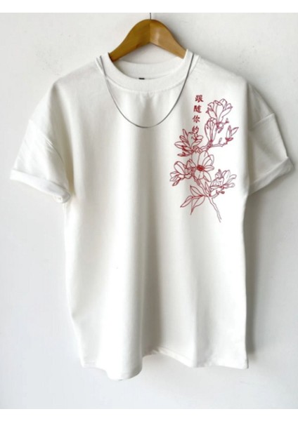 Japanflower Tasarım Baskılı Basic Oversize T-Shirt