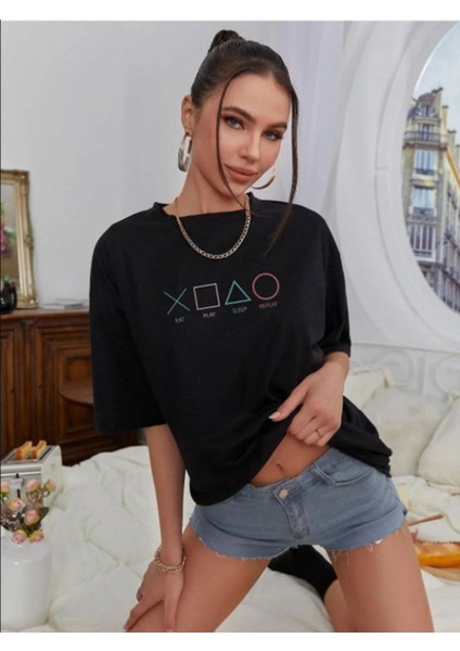 Game Pad Control Baskılı Oversize Tshirt Unısex