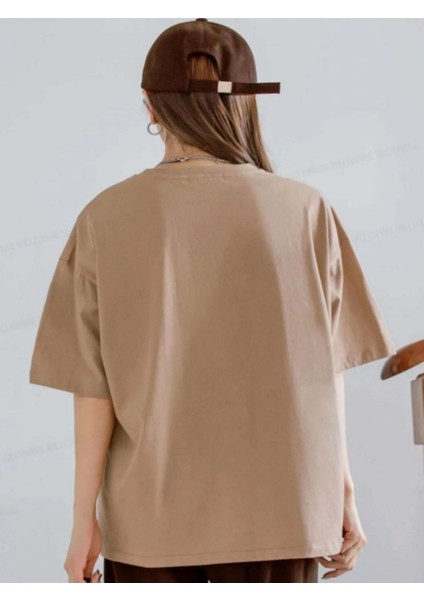 But First Coffee Camel Oversize Boyfriend Kadın T-Shirt