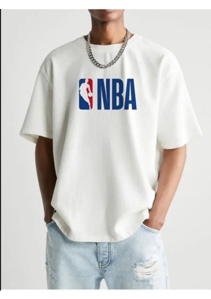 Basket Logo Baskılı Beyaz Oversize Tshirt