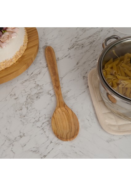 Zeytin Ağacı Geniş Servis Kaşığı - Açık Kahverengi - 30 cm