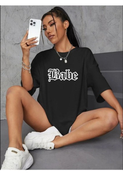Babe Yazı Tasarım Baskılı Oversize Tshirt