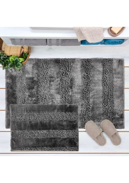 Soft Line 2'li Banyo Paspası - Antrasit - 60X90 cm + 45X60 cm