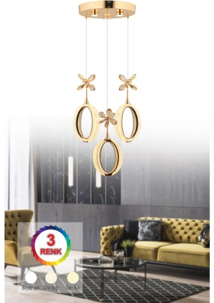 Istanbul Avize Zeus 3'lü Gold Kumandalı 3 Renk Ledli Modern LED Avize