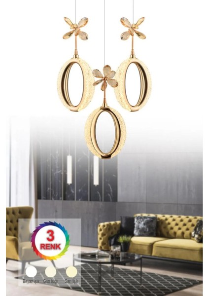 Istanbul Avize Zeus 3'lü Gold Kumandalı 3 Renk Ledli Modern LED Avize