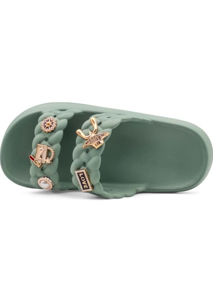 Sonımıx EZ0185.01 Taşlı Kadın Terlik Haki indirimleri