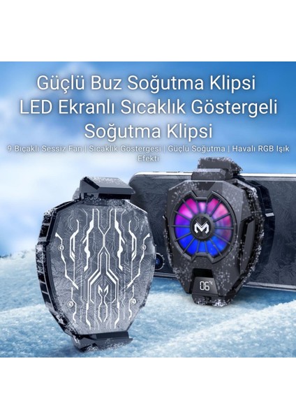 7500RPM Buz Tipi Radyatörlü LED Işıklı Telefon Soğutucu Fan, Sıcaklık Göstergeli Sessiz Soğutucu fiyatları