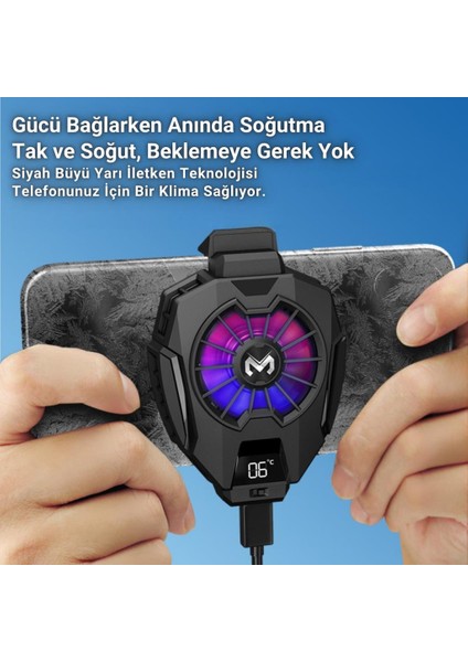 7500RPM Buz Tipi Radyatörlü LED Işıklı Telefon Soğutucu Fan, Sıcaklık Göstergeli Sessiz Soğutucu modelleri