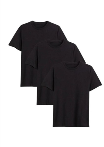 Siyah Düz Baskısız Desensiz Oversıze Bol Kesim Tshirt 3'lü Paket