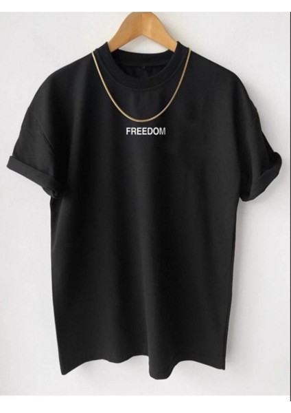 Siyah Oversıze Freedom Baskılı Bol Kesim Tshirt