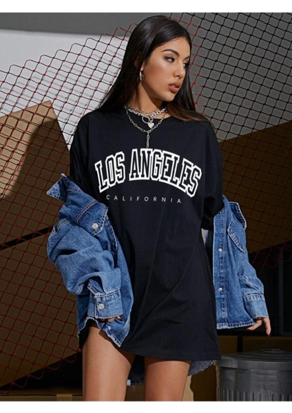 Siyah Los Angeles Yazılı Oversize T-Shirt Bol Kesim/rahat Kesim fırsatları