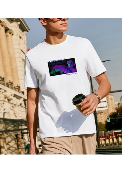 Beyaz Oversıze Abstract Baskılı Bol Kesım Tshirt