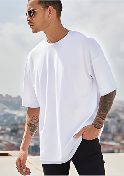 Unisex Oversize Beyaz Bol Kesim Tshirt
